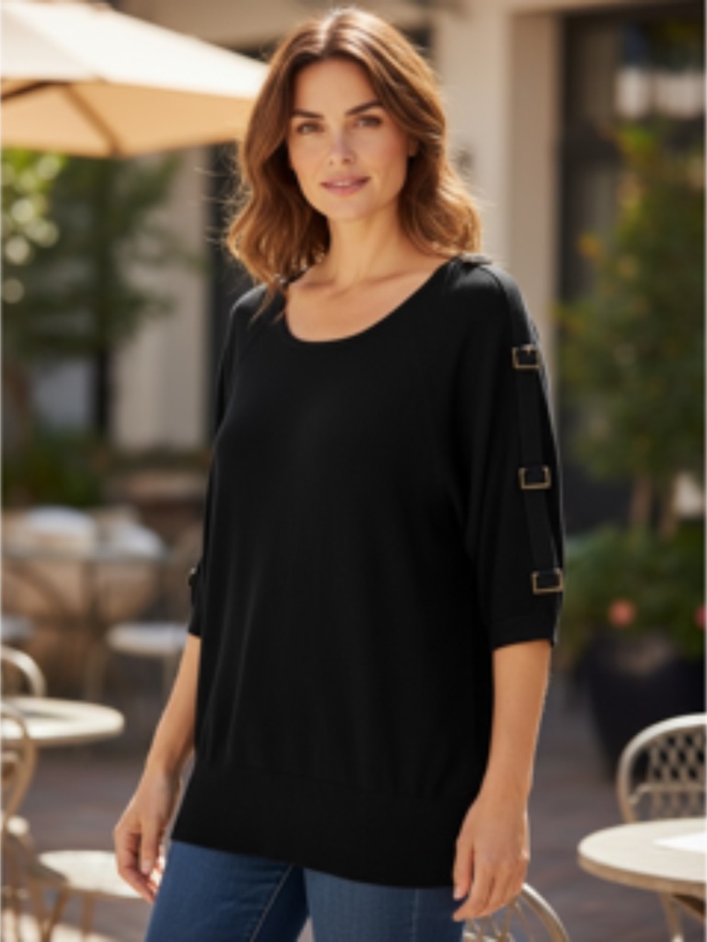 Fashion Avenue Black Pullover Scoop Neckline Dolman Sleeve Rib Bottom Size XL